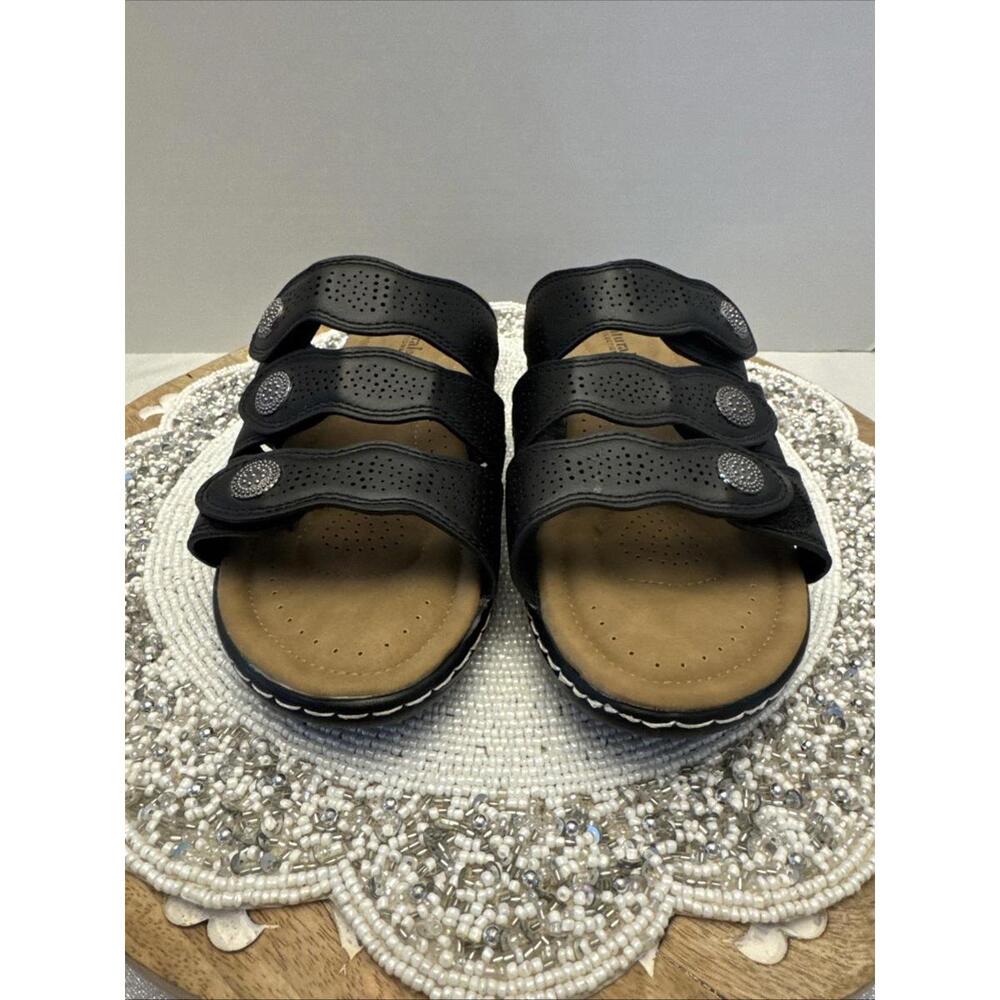Naturalizes Reflections Black Slip On Adjustable Sandals Size 9